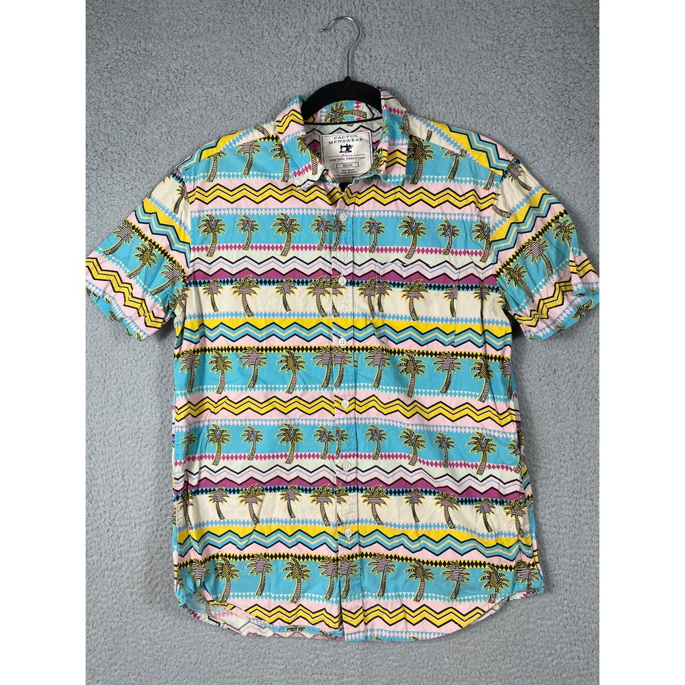 Cactus Menswear Button Down Palm Tree Short Sleeve Printed Shirt Size M